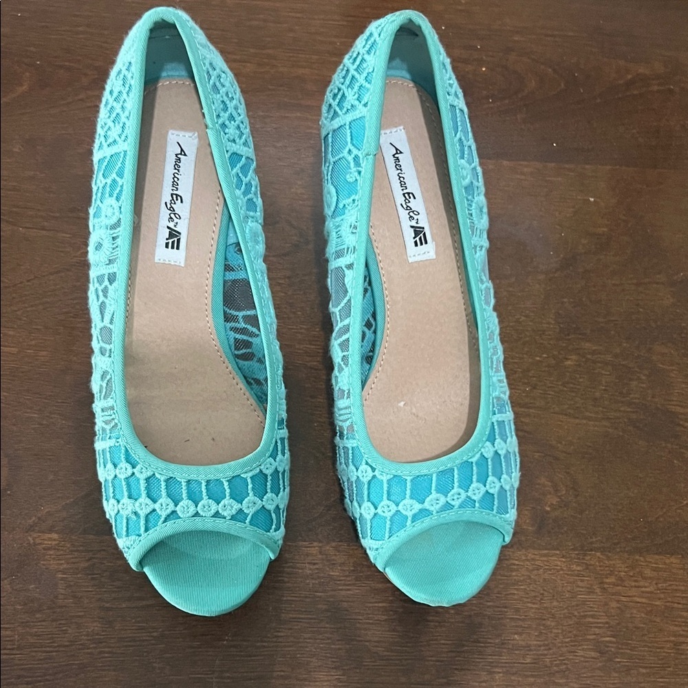 American Eagle Outfitters Turquoise Lace Flats